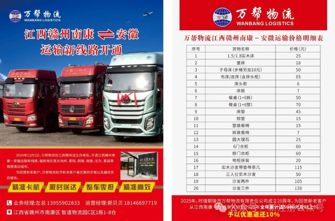 銅陵市萬幫物流有限責(zé)任公司江西贛州南康-安徽運輸新線路”